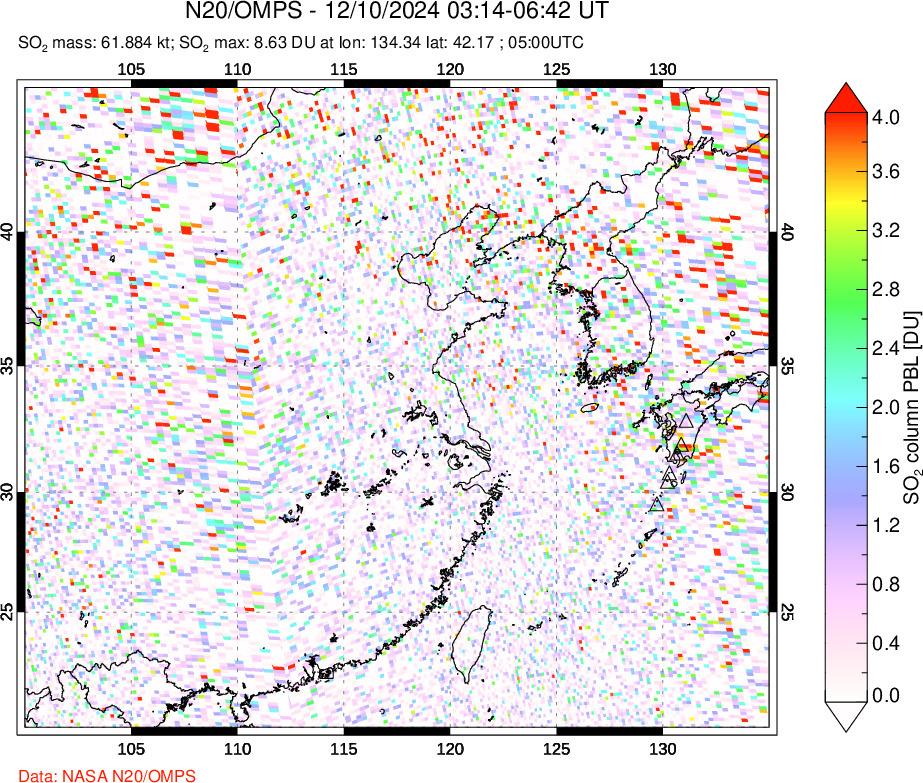 A sulfur dioxide image over Eastern China on Dec 10, 2024.