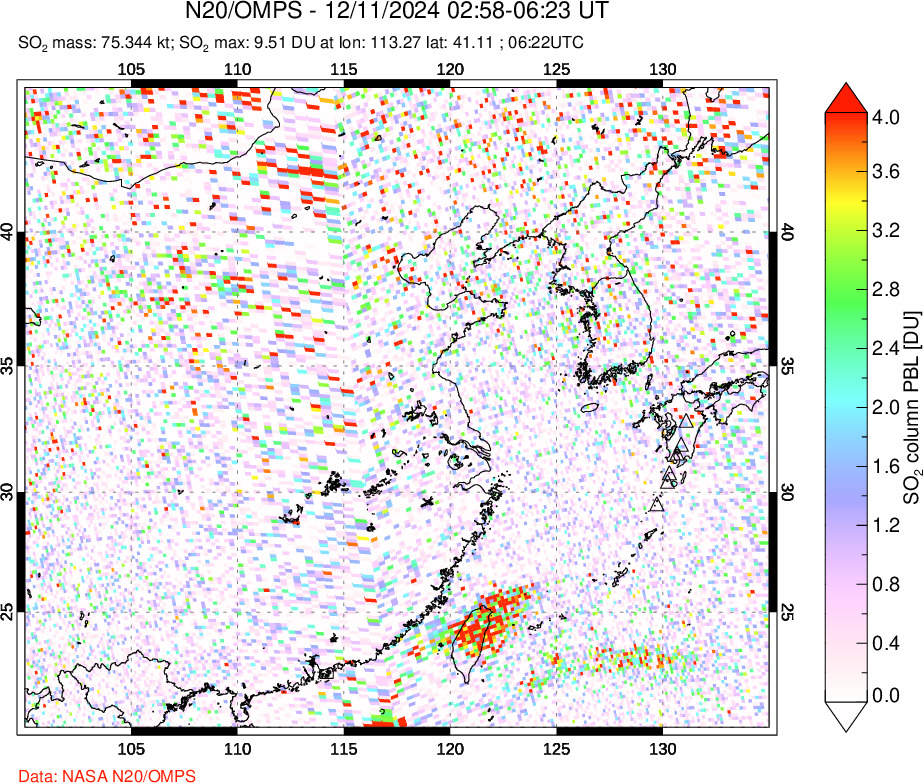 A sulfur dioxide image over Eastern China on Dec 11, 2024.