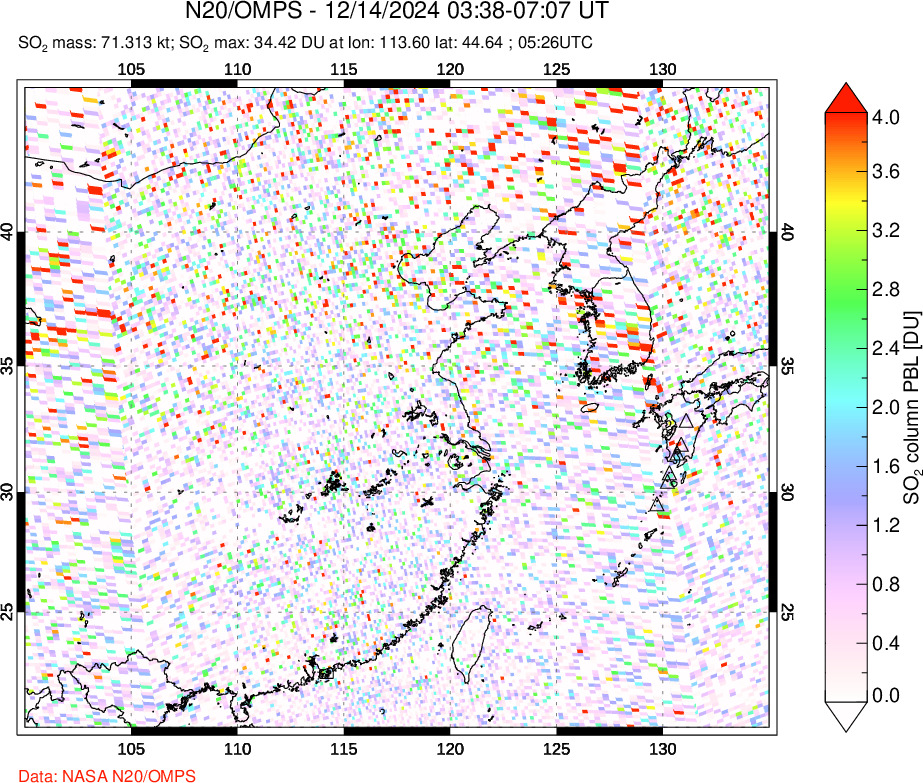 A sulfur dioxide image over Eastern China on Dec 14, 2024.