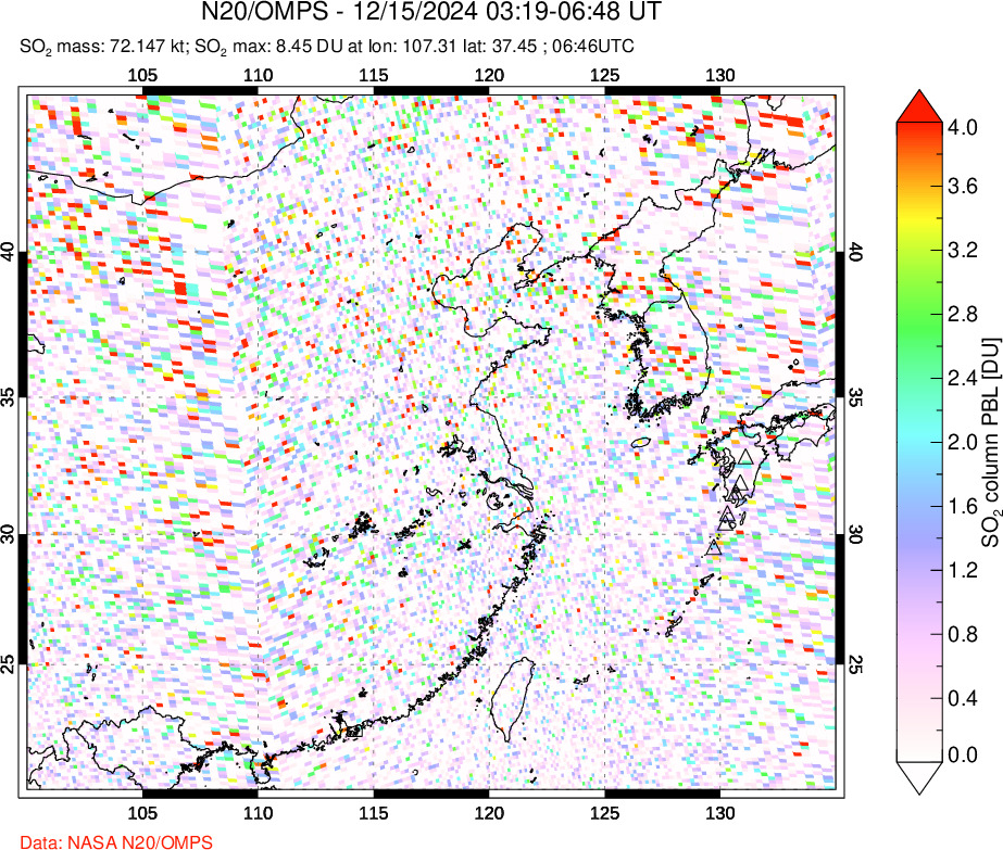 A sulfur dioxide image over Eastern China on Dec 15, 2024.