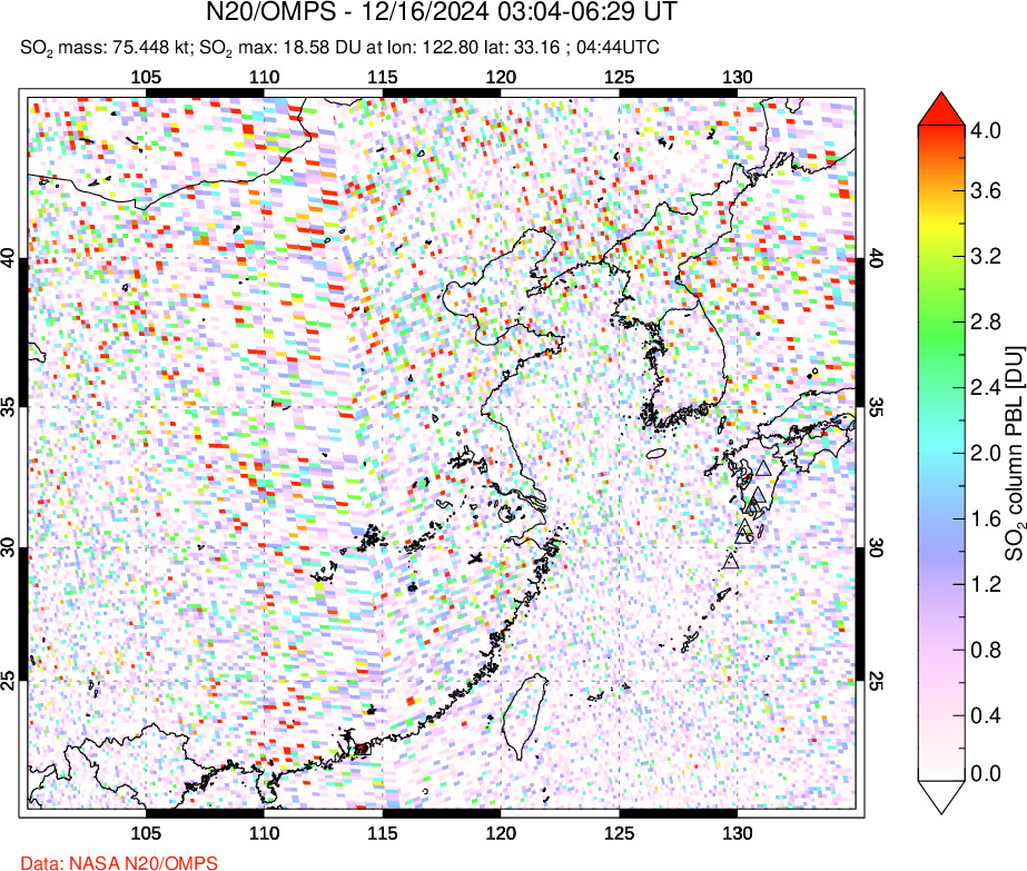 A sulfur dioxide image over Eastern China on Dec 16, 2024.