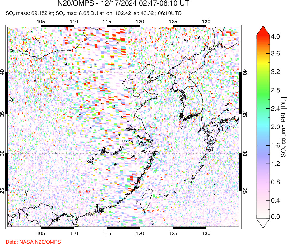 A sulfur dioxide image over Eastern China on Dec 17, 2024.