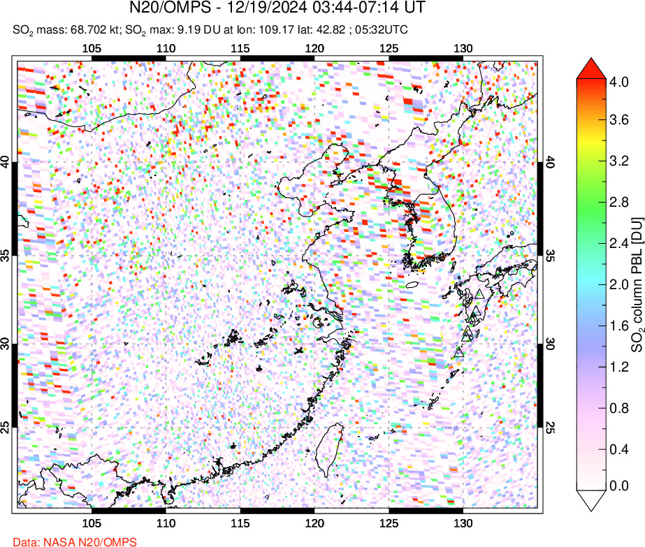 A sulfur dioxide image over Eastern China on Dec 19, 2024.