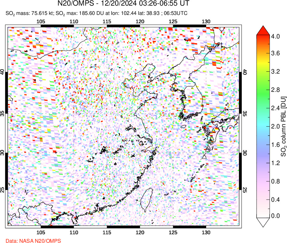 A sulfur dioxide image over Eastern China on Dec 20, 2024.