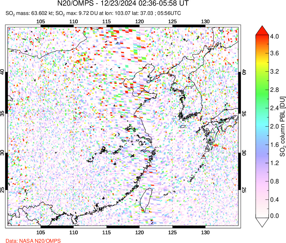 A sulfur dioxide image over Eastern China on Dec 23, 2024.