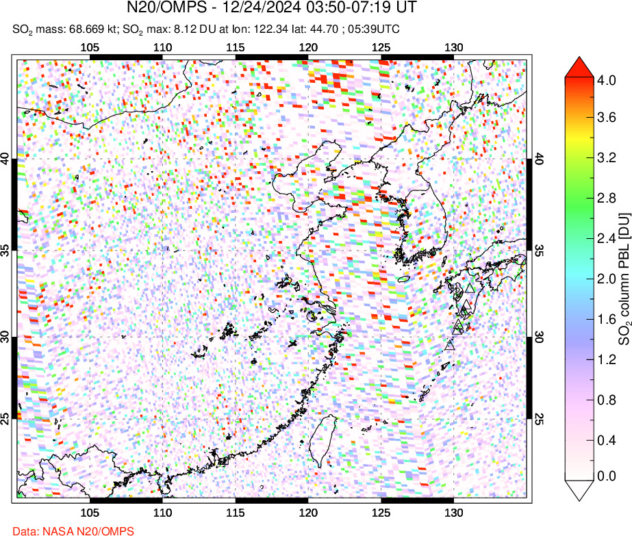 A sulfur dioxide image over Eastern China on Dec 24, 2024.