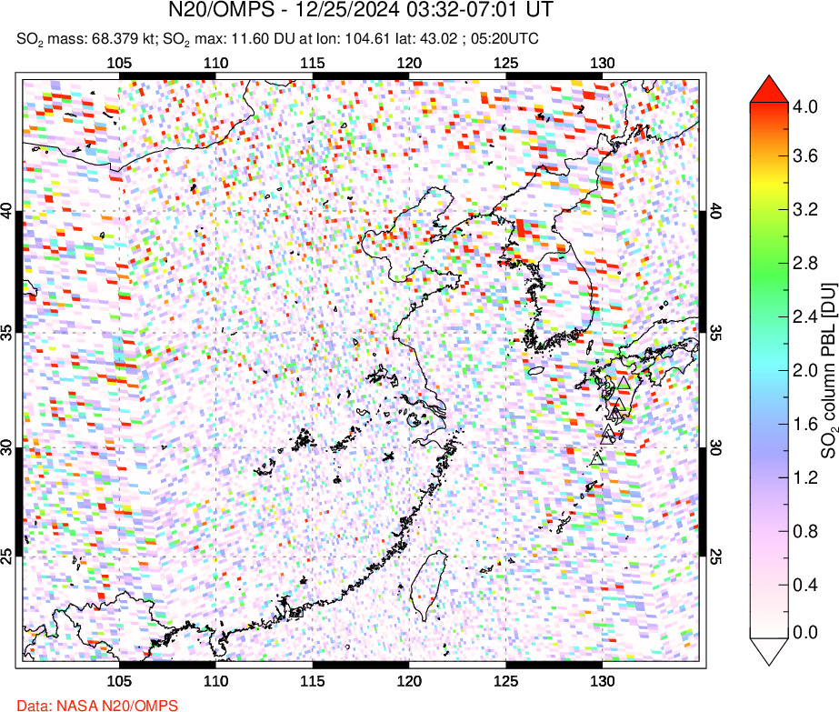 A sulfur dioxide image over Eastern China on Dec 25, 2024.