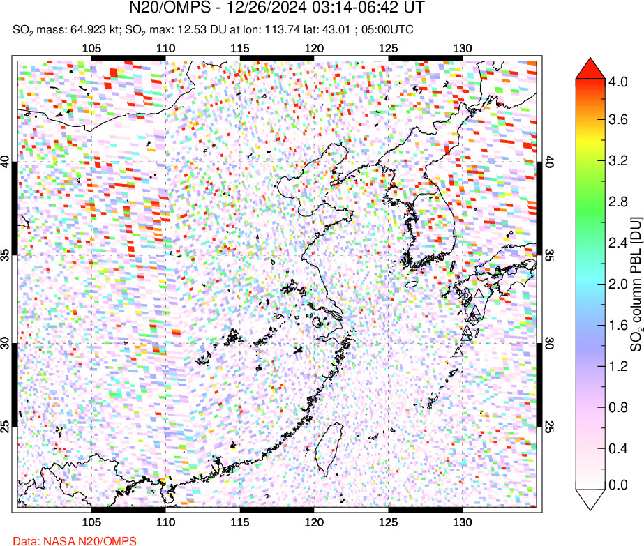 A sulfur dioxide image over Eastern China on Dec 26, 2024.