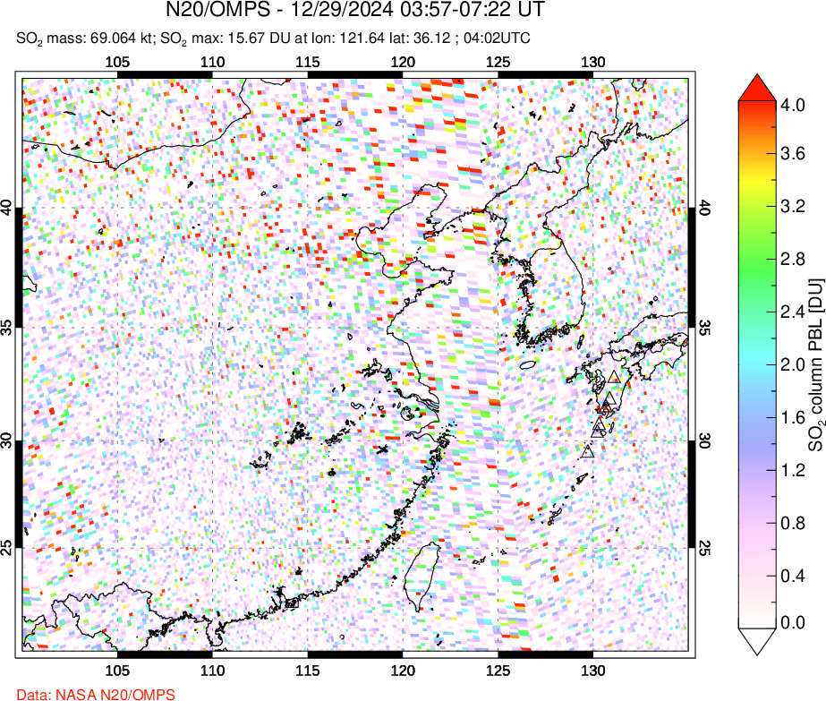 A sulfur dioxide image over Eastern China on Dec 29, 2024.