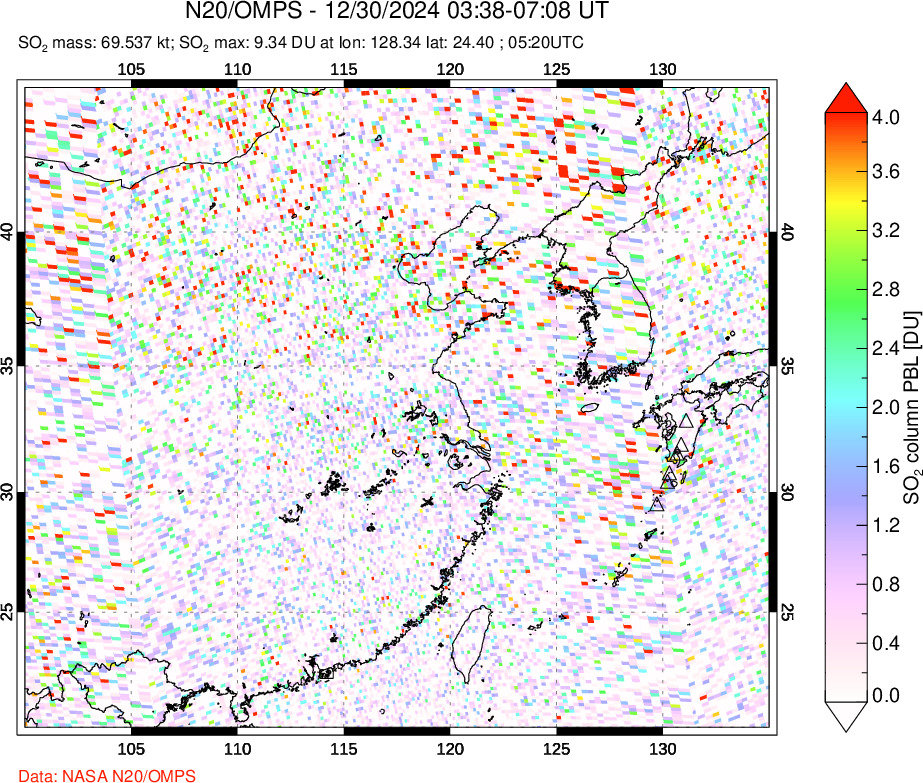 A sulfur dioxide image over Eastern China on Dec 30, 2024.