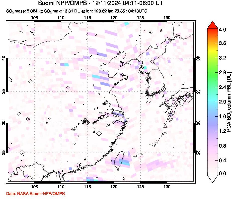 A sulfur dioxide image over Eastern China on Dec 11, 2024.