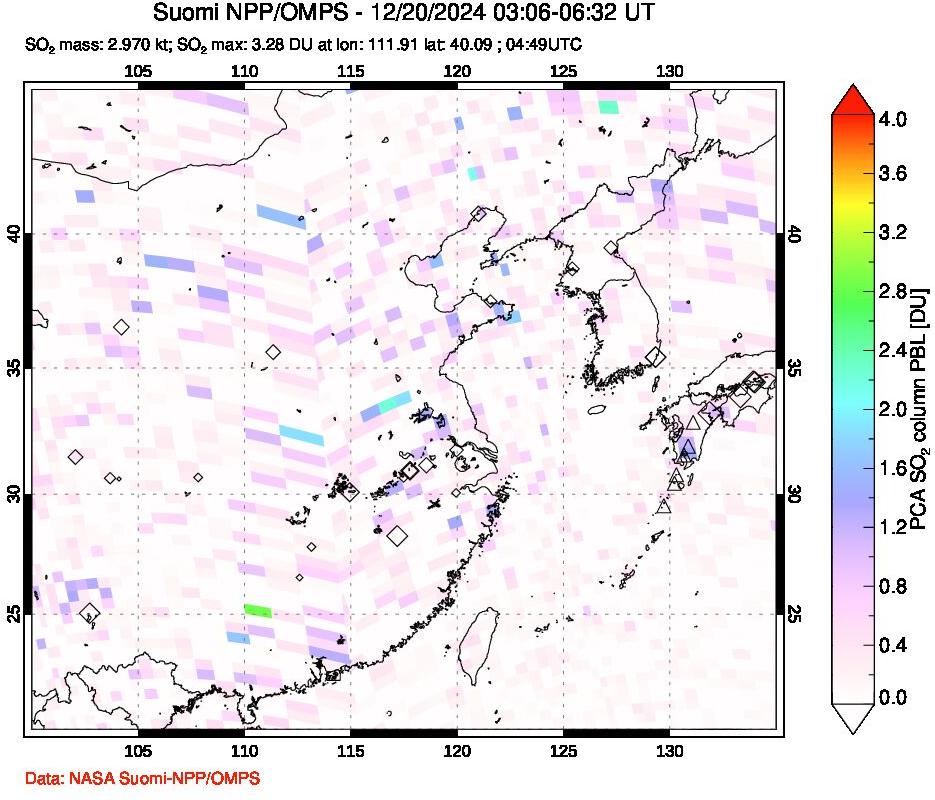 A sulfur dioxide image over Eastern China on Dec 20, 2024.