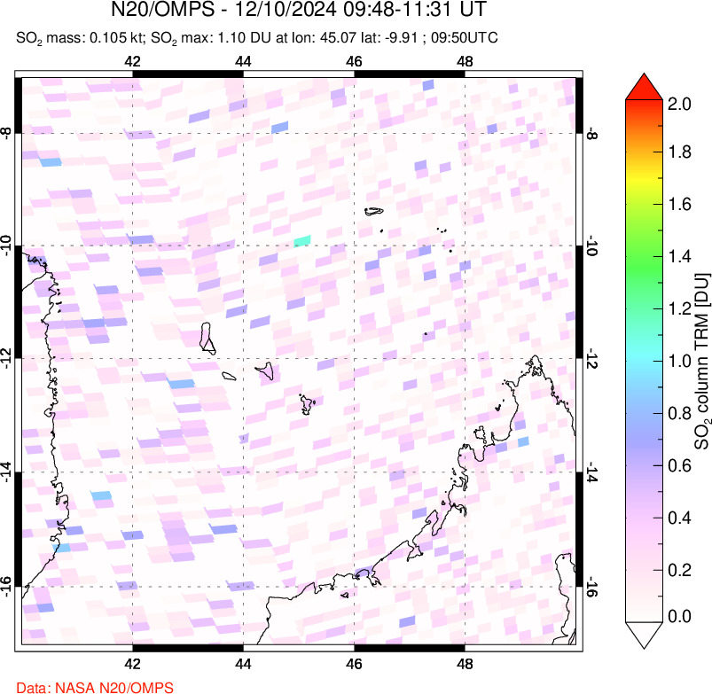 A sulfur dioxide image over Comoro Islands on Dec 10, 2024.