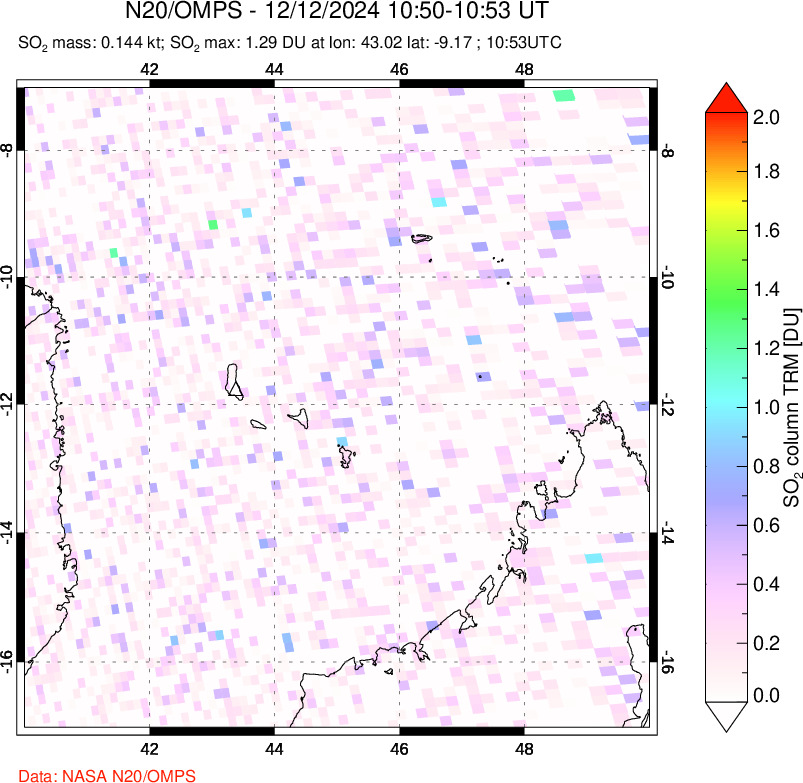 A sulfur dioxide image over Comoro Islands on Dec 12, 2024.