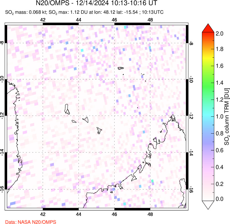 A sulfur dioxide image over Comoro Islands on Dec 14, 2024.