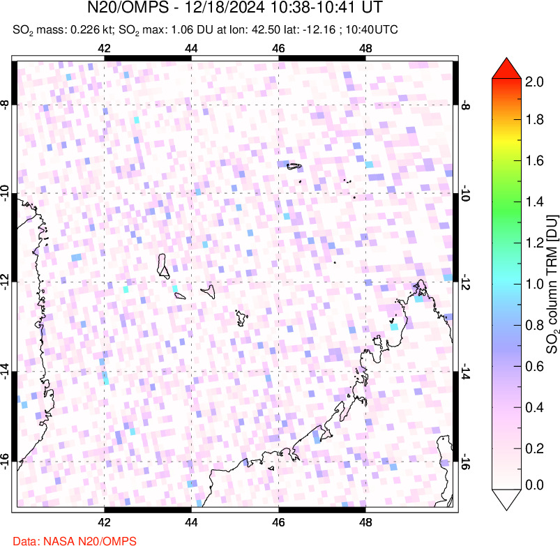 A sulfur dioxide image over Comoro Islands on Dec 18, 2024.