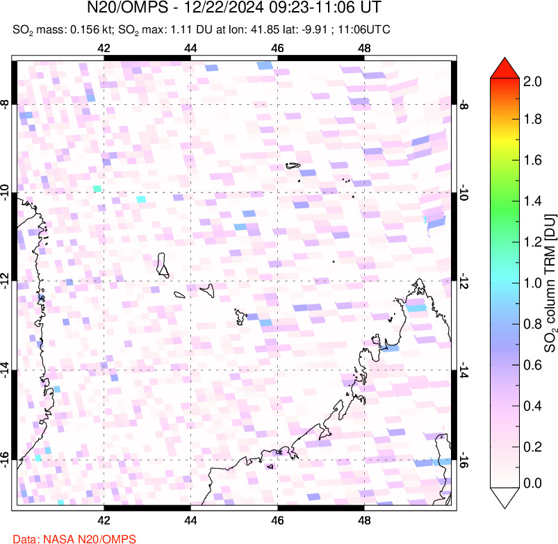 A sulfur dioxide image over Comoro Islands on Dec 22, 2024.