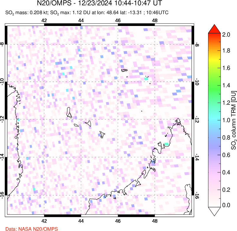 A sulfur dioxide image over Comoro Islands on Dec 23, 2024.