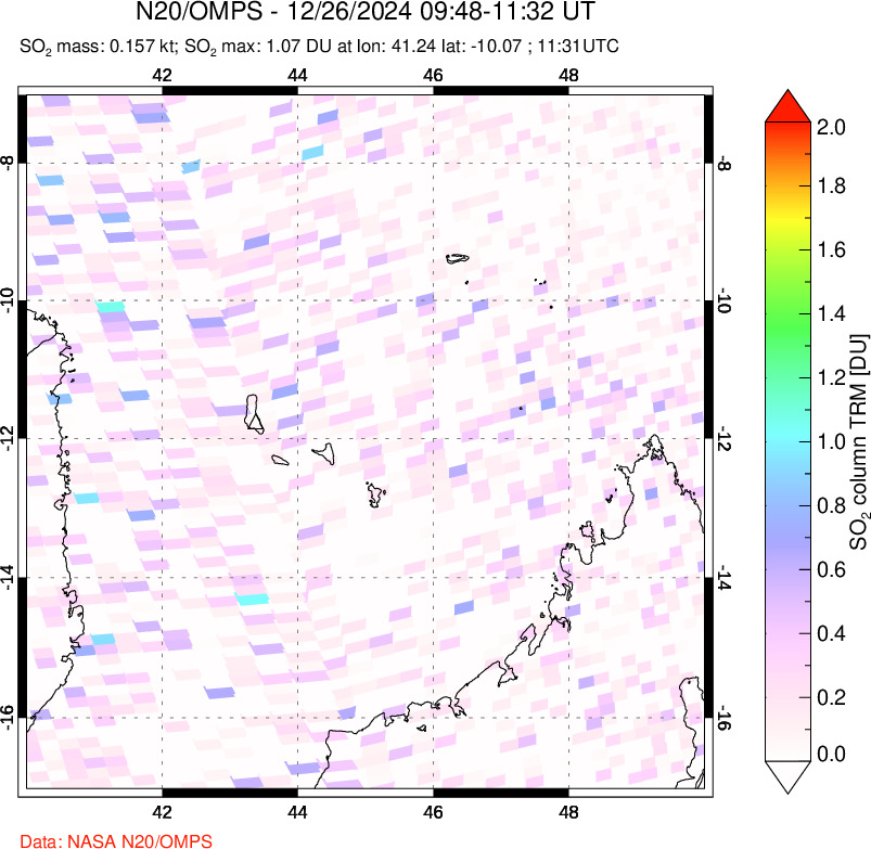 A sulfur dioxide image over Comoro Islands on Dec 26, 2024.