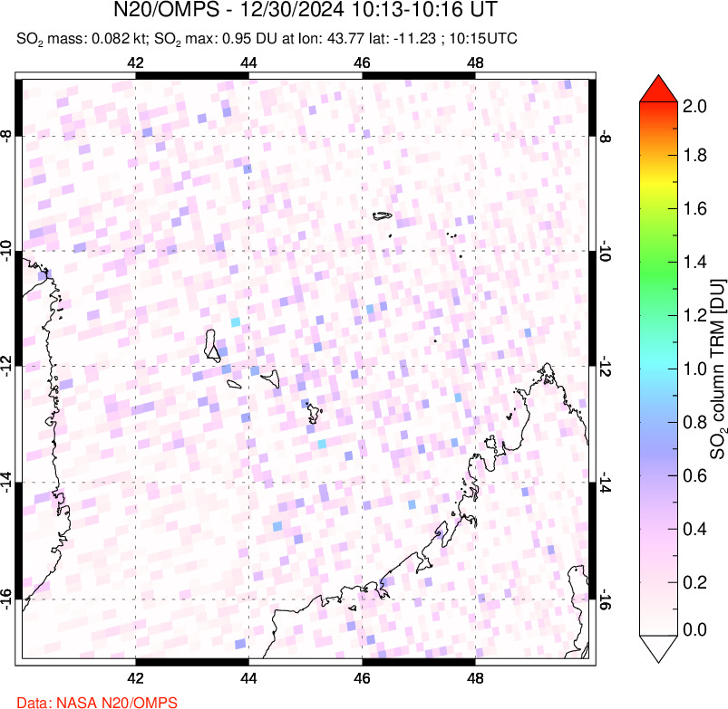 A sulfur dioxide image over Comoro Islands on Dec 30, 2024.