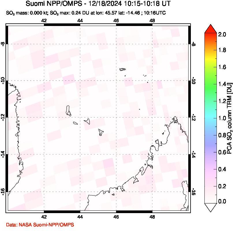 A sulfur dioxide image over Comoro Islands on Dec 18, 2024.