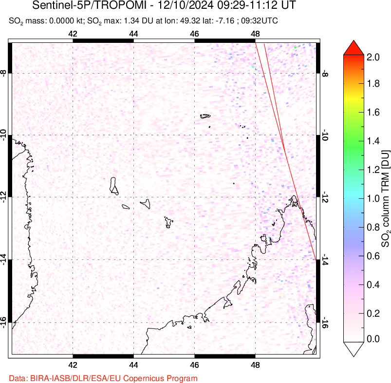 A sulfur dioxide image over Comoro Islands on Dec 10, 2024.