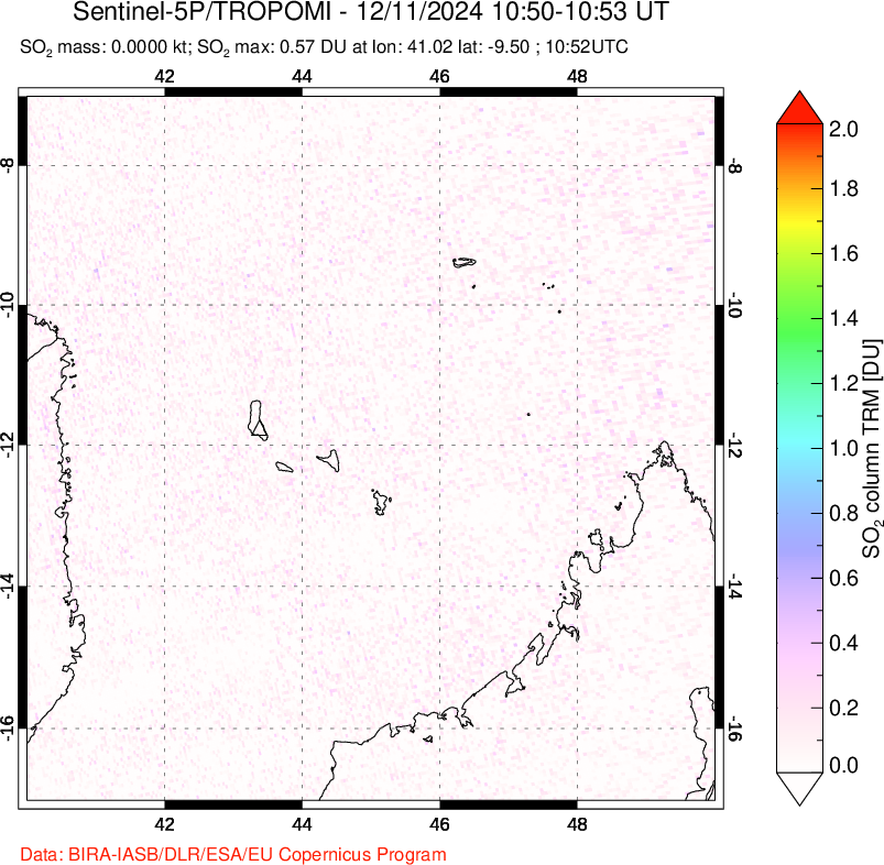 A sulfur dioxide image over Comoro Islands on Dec 11, 2024.