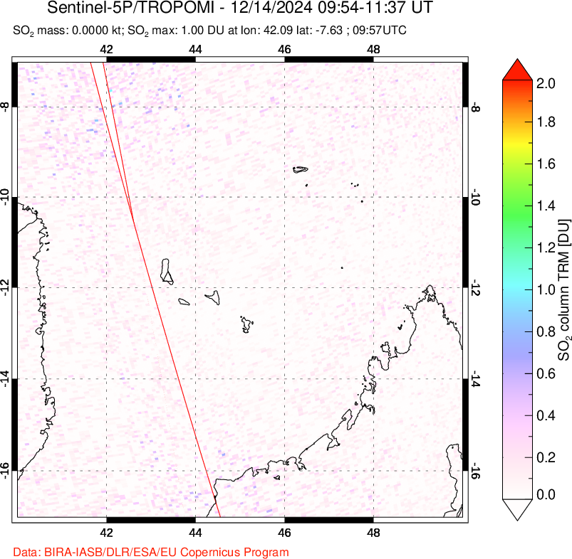 A sulfur dioxide image over Comoro Islands on Dec 14, 2024.