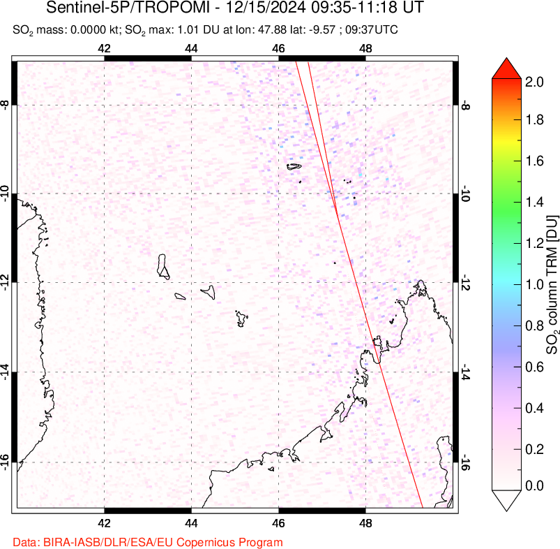 A sulfur dioxide image over Comoro Islands on Dec 15, 2024.