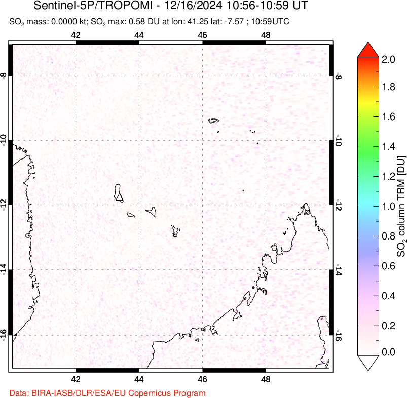 A sulfur dioxide image over Comoro Islands on Dec 16, 2024.