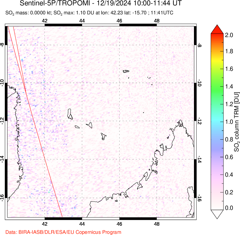 A sulfur dioxide image over Comoro Islands on Dec 19, 2024.