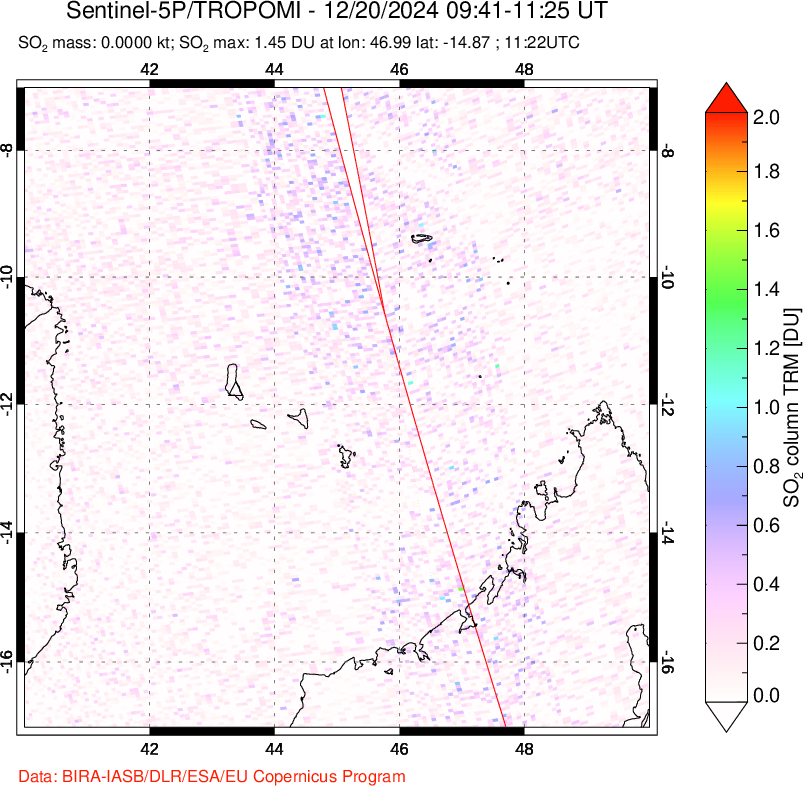 A sulfur dioxide image over Comoro Islands on Dec 20, 2024.