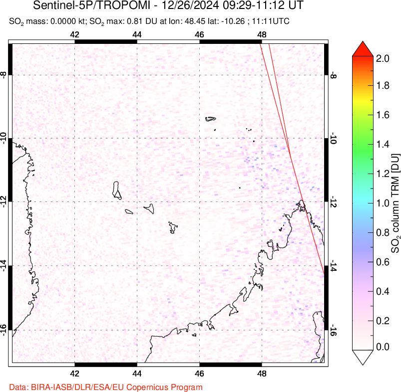 A sulfur dioxide image over Comoro Islands on Dec 26, 2024.