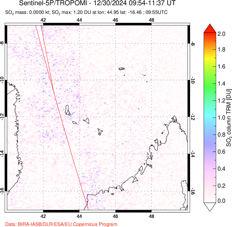 A sulfur dioxide image over Comoro Islands on Dec 30, 2024.