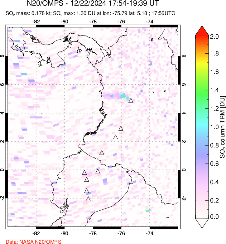 A sulfur dioxide image over Ecuador on Dec 22, 2024.