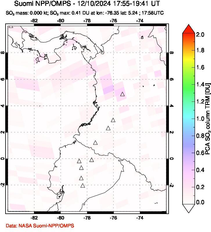 A sulfur dioxide image over Ecuador on Dec 10, 2024.