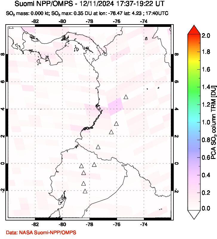 A sulfur dioxide image over Ecuador on Dec 11, 2024.