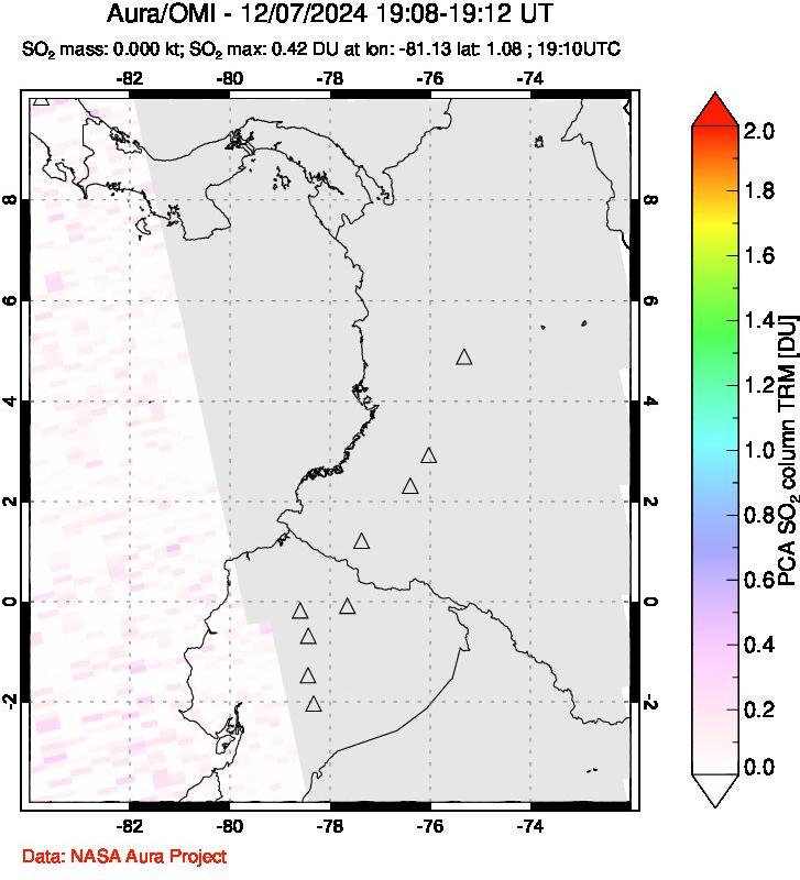 A sulfur dioxide image over Ecuador on Dec 07, 2024.