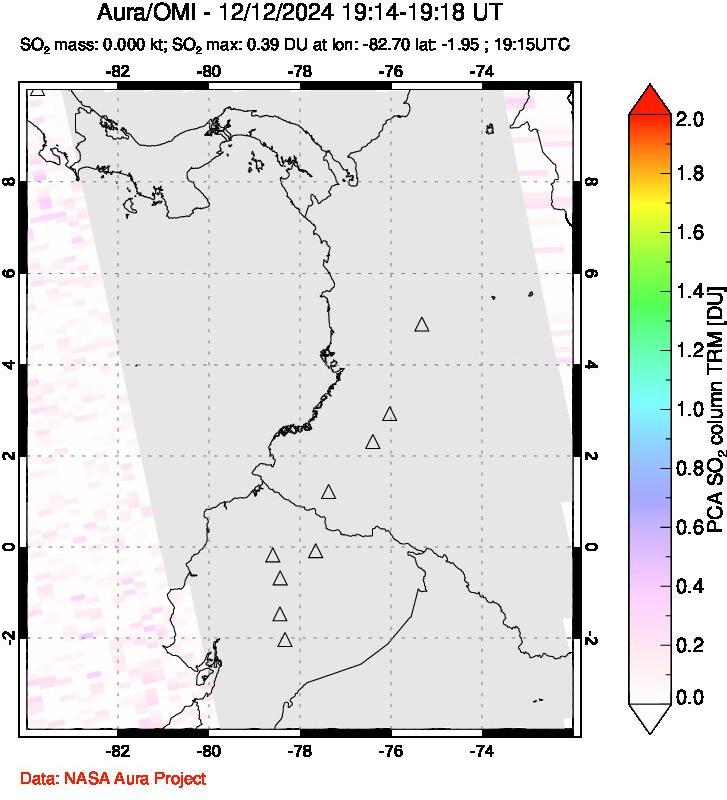 A sulfur dioxide image over Ecuador on Dec 12, 2024.