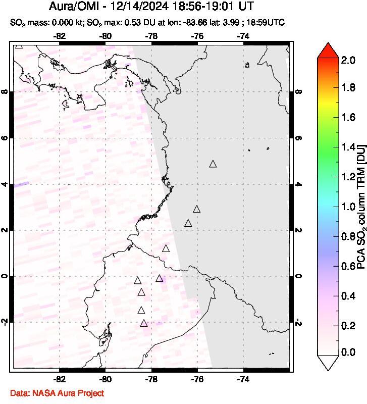 A sulfur dioxide image over Ecuador on Dec 14, 2024.