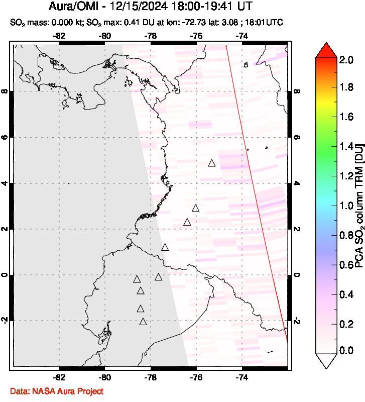 A sulfur dioxide image over Ecuador on Dec 15, 2024.