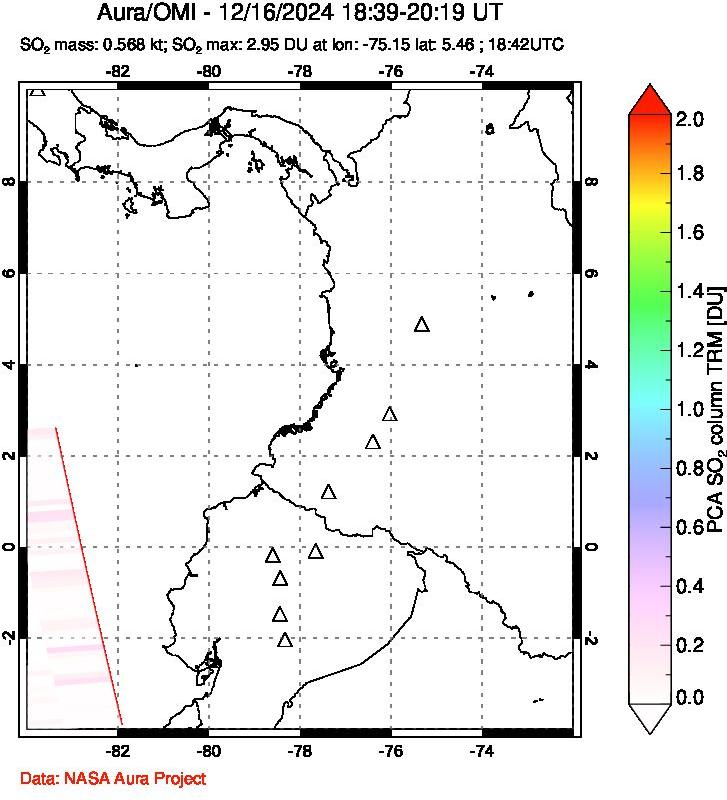 A sulfur dioxide image over Ecuador on Dec 16, 2024.