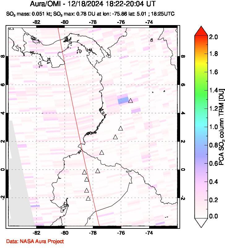 A sulfur dioxide image over Ecuador on Dec 18, 2024.