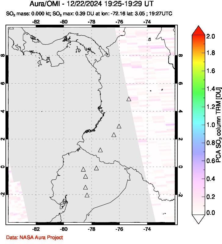 A sulfur dioxide image over Ecuador on Dec 22, 2024.