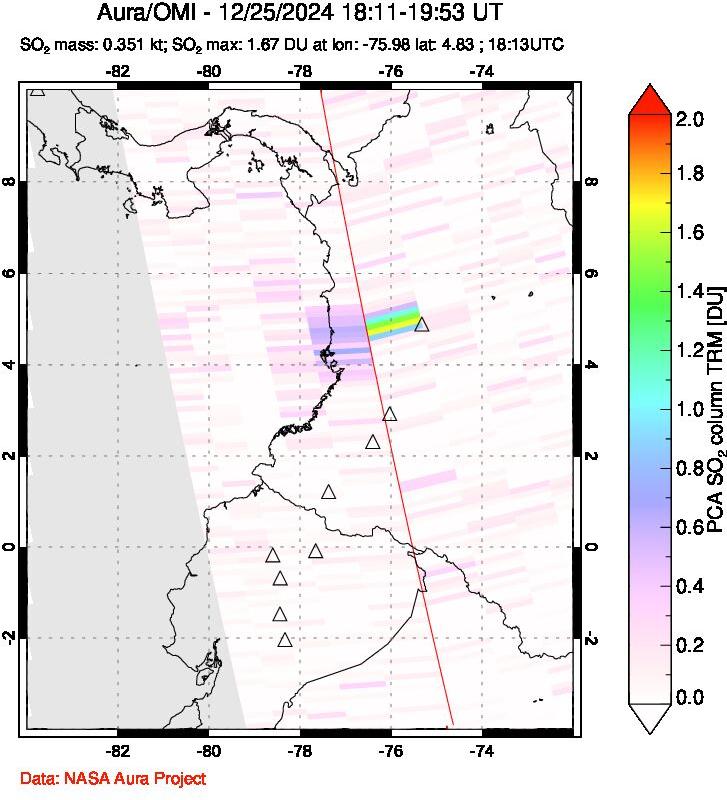 A sulfur dioxide image over Ecuador on Dec 25, 2024.