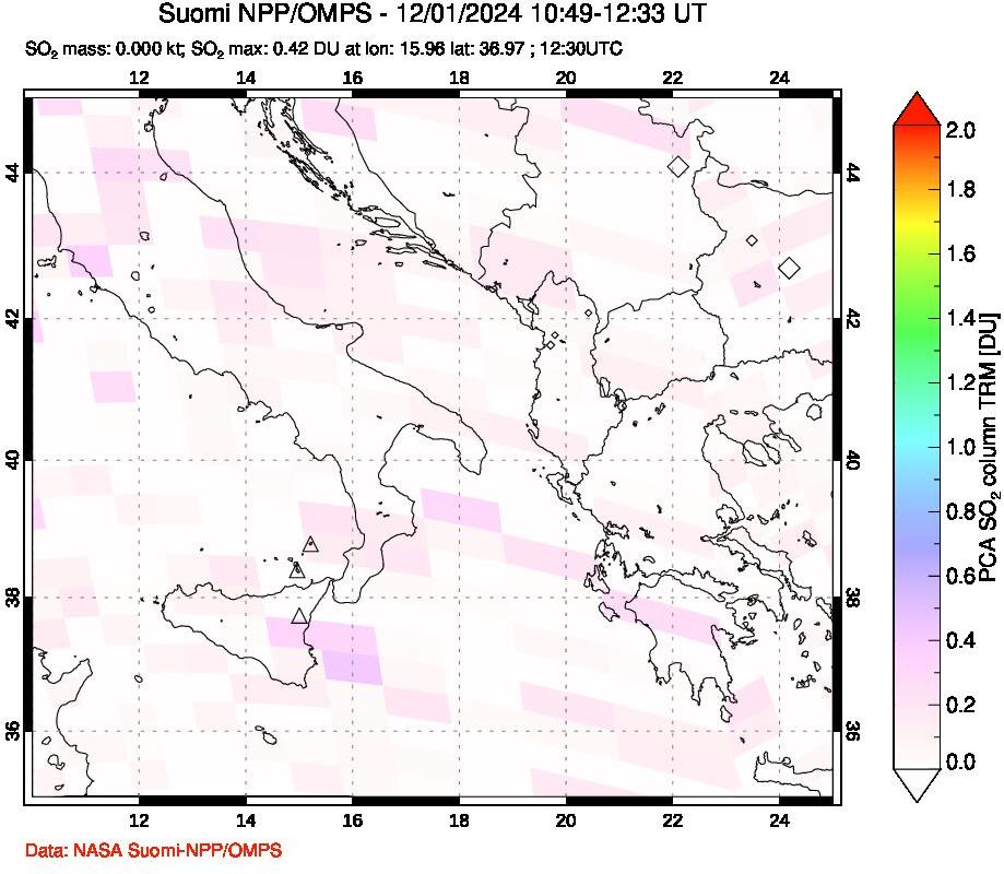 A sulfur dioxide image over Etna, Sicily, Italy on Dec 01, 2024.