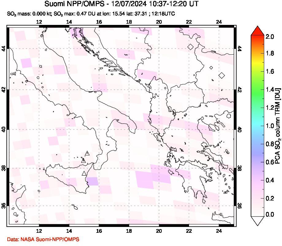 A sulfur dioxide image over Etna, Sicily, Italy on Dec 07, 2024.