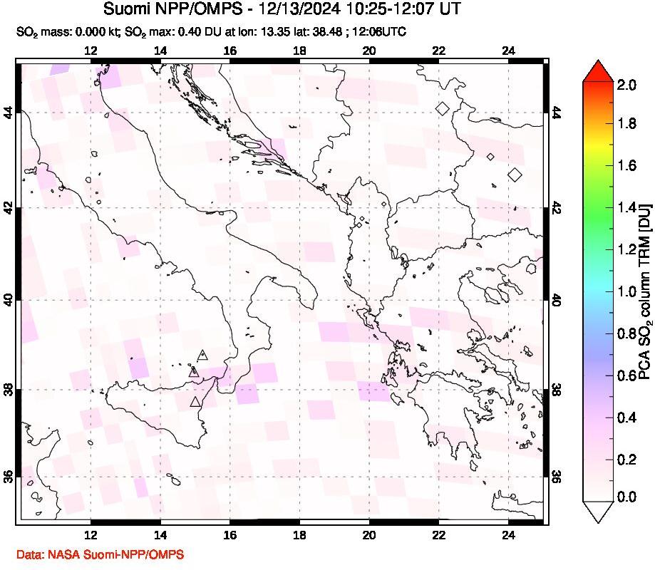 A sulfur dioxide image over Etna, Sicily, Italy on Dec 13, 2024.