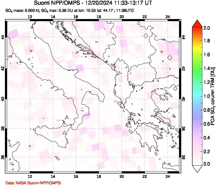 A sulfur dioxide image over Etna, Sicily, Italy on Dec 20, 2024.