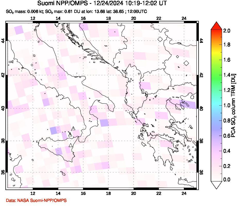 A sulfur dioxide image over Etna, Sicily, Italy on Dec 24, 2024.